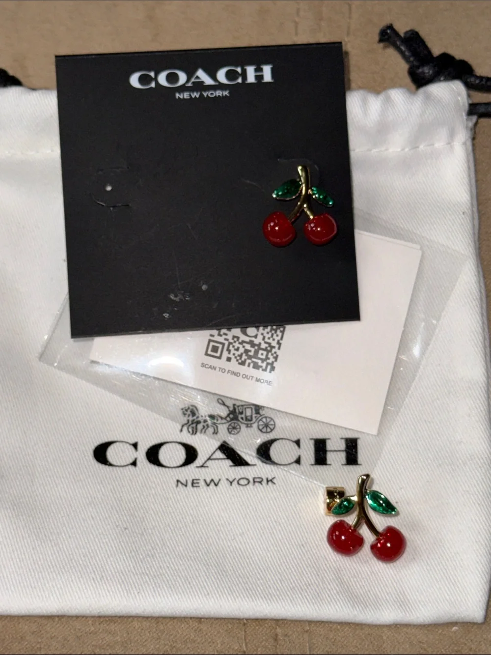 Coach Cherry Enamel Stud Earrings - Red & Green - Picture 5 of 7